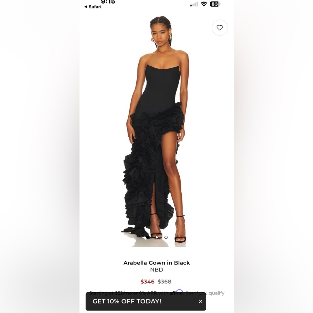 NBD Black Strapless Ruffle Gown